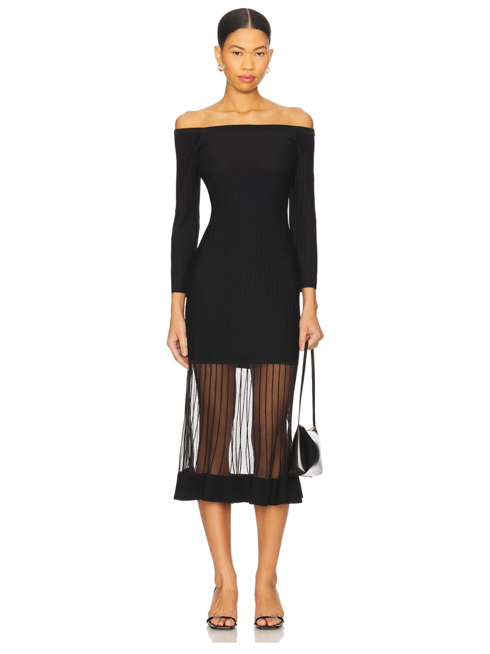 Milly Sheer Knit Midi Dress in Black Sz M